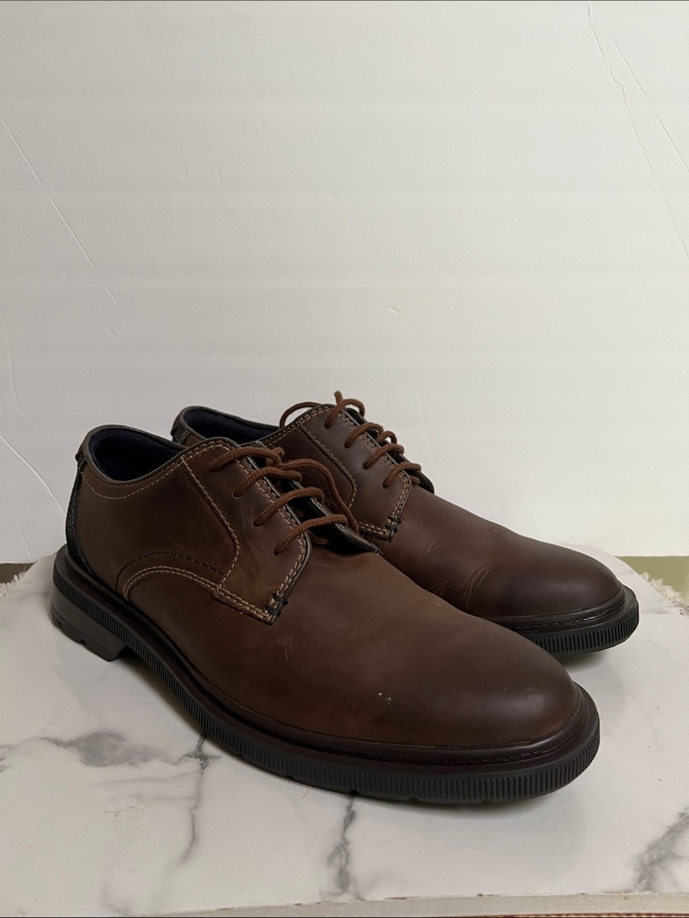 Clarks Dark Brown Leather Plain-Toe Derby Shoes